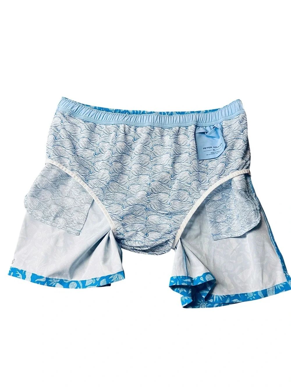 Peter Millar Men’s Saltwater Spirits Blue & White Swim Trunks Size XL